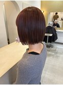 切りっぱなしボブ×ピンクベージュカラー