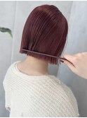Say.ミディアムボブチェリーブラウンお団子ヘアワインレッド