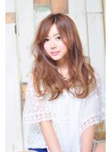 流し前髪のスマート美モテヘア＿ロング＿ベージュ［東陽町]