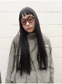 ぷっつとミディアムブリーチなしブルーブラックレイヤー前髪韓国