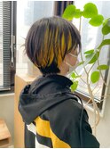 イエロー　インナーカラー　黄色　デザインカラー　ショート