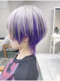 ウルフカット/インナーカラー青紫/ホワイティーグレージュ