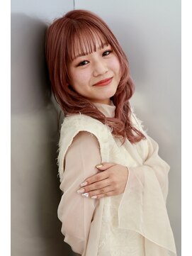 ポイントファイブバイソレイユ 藤沢店(.5 by SOLEIL) ロングレイヤー顔まわりレイヤーブリーチピンクオレンジ