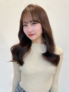 スティル カラン(STILL calin) 韓国ヘアロングレイヤーカットミルクティーベージュ前髪カット