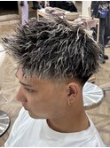 ツイストスパイラルメッシュハイライトメンズショート刈り上げ