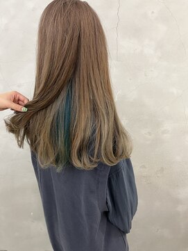 エンドリンク(endlink) ベージュ×ターコイズインナーカラーロング