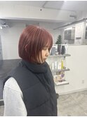 ぱつっとボブ×暖色カラー