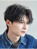 ニュアンスパーマツーブロックマッシュセンターパート前下がり