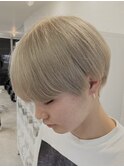 ミルクティーベージュダブルカラー韓国風メンズセンターパート