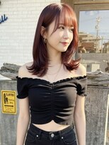 ラパンセ ブルー(LA PENSEE BLEU)&nbsp;韓国 ミディアムレイヤー ゆるふわミディアム チェリーレッド