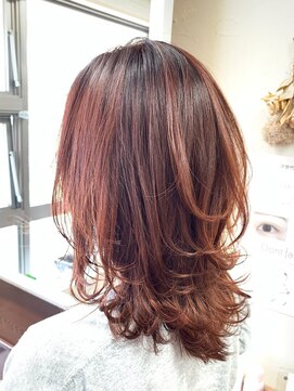 ベルベットヘア 千早店(Velvet hair) ナチュラルウルフ×オレンジハイライト　【福岡 聖容】