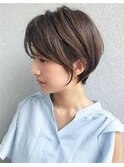赤み消しカラーくびれショートダークブラウンシースルーバング