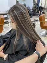 エトラ 渋谷店(etora)&nbsp;小顔 ネビージュ　グレージュハイライトカラー◎前髪