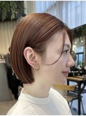 ミニボブオレンジカラー暖色髪質改善トリートメント縮毛矯正