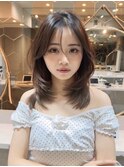 小顔×ココアベージュ[黒髪/クラゲヘアー/オリーブグレー]