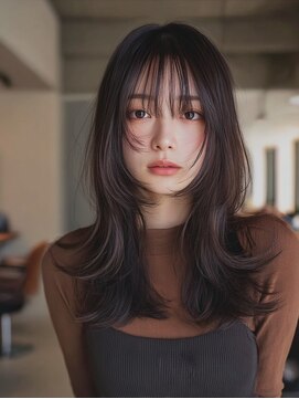 ケシキ 表参道 原宿(kesiki.) ミディアムレイヤー顔周りレイヤーハッシュカット韓国へア