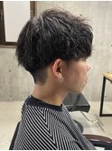 メンズ/アップバング/ツーブロックマッシュ/束感ショート波巻き