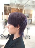 メンズウルフカット　ブリーチ　パープルカラー