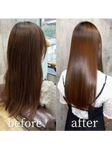 お客様の現在のダメージに合わせた薬剤選定で、髪への負担を抑えつつ自然なストレートヘアに。