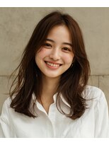 ルシードスタイル アウラ 松戸市五香(LUCIDO STYLE Aura)&nbsp;ナチュラルブラウン×ラウンドバングの大人可愛いセミロング