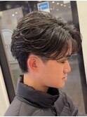 韓国マッシュフェザーパーマニュアンスパーマセンターパート黒髪