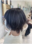 韓国ショートウルフカットブルー系カラー【洋光台美容室】