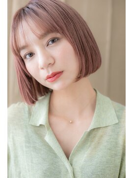 カバーヘア ブリス 北浦和(COVER HAIR bliss) ベビーピンク美髪切りっぱなしぱっつんボブY北浦和20代30代40代