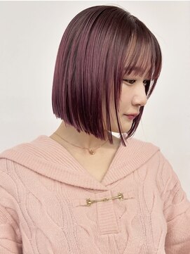 ピープスアンドスー 表参道 渋谷(Peeps&Suu.) 切りっぱなしボブ丸みカールピンクカラー