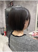 韓国黒髪切りっぱなしボブ/ミニボブ