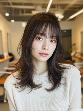 ケシキ 表参道 原宿(kesiki.) ミディアムレイヤー顔周りカットハッシュカットワンホンレイヤー