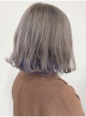 ボブ ミルクティーアッシュ×ブルー インナーカラー