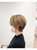 髪質改善トリートメント_マロンベージュ Aラインボブ かきあげ