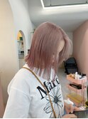 ピンクベージュ/切りっぱなしボブ/ハイトーンベージュ