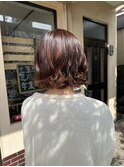外ハネボブパーマ×オレンジカラー