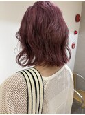 ボブ／ピンクベージュ／ハイトーンカラー／血色カラー