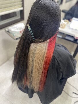 アジールヘア 東上野店(agir hair) インナーカラーストレートツートーンレッドミルクティーベージュ