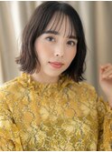 シースルーバング黒髪アッシュ抜け感外ハネボブY上尾30代40代