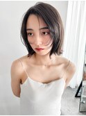 1ぱっつん前髪流し前髪鎖骨ミディアムボブ耳かけボブパーマ小顔