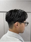 メンズセンターパートニュアンスパーマアップバング