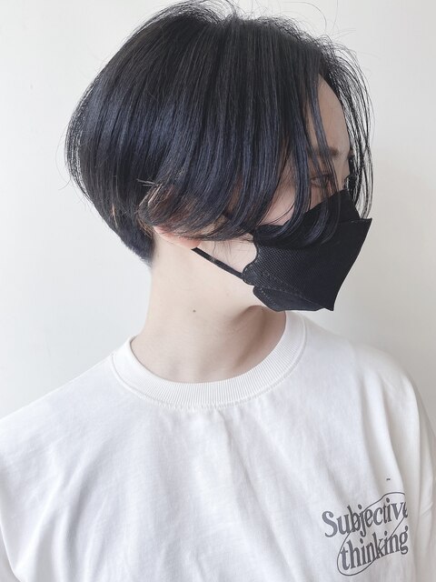 【morio 原宿】黒髪刈り上げハンサムショート　ナチュラル