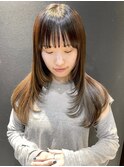 10代20代 姫カットレイヤー×ブラウン系グラデーションカラー