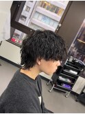 爽やかビジネスツーブロック無造作ナチュラル波巻きパーマウルフ