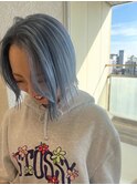 切りっぱなしボブ/水色カラー