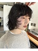 レイヤーパーママッシュボブ黒髪パーマニュアンスパーマボブ