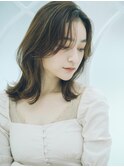 韓国風くびれミディアムヘア20代30代ショコラベージュ【MINX】
