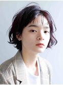 外ハネボブ　ぱっつん前髪　アッシュブラック
