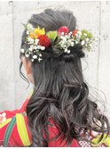 卒業式の生花ハーフアップヘアアレンジ♪