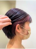 インナー暖色系イヤリングカラーレッド丸み小顔ショートボブ