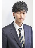ビジネスソフトツーブロックくせ毛風パーマクラウドマッシュ