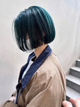 レコ 渋谷(LECO) ワンレンボブモスグリーンヘア